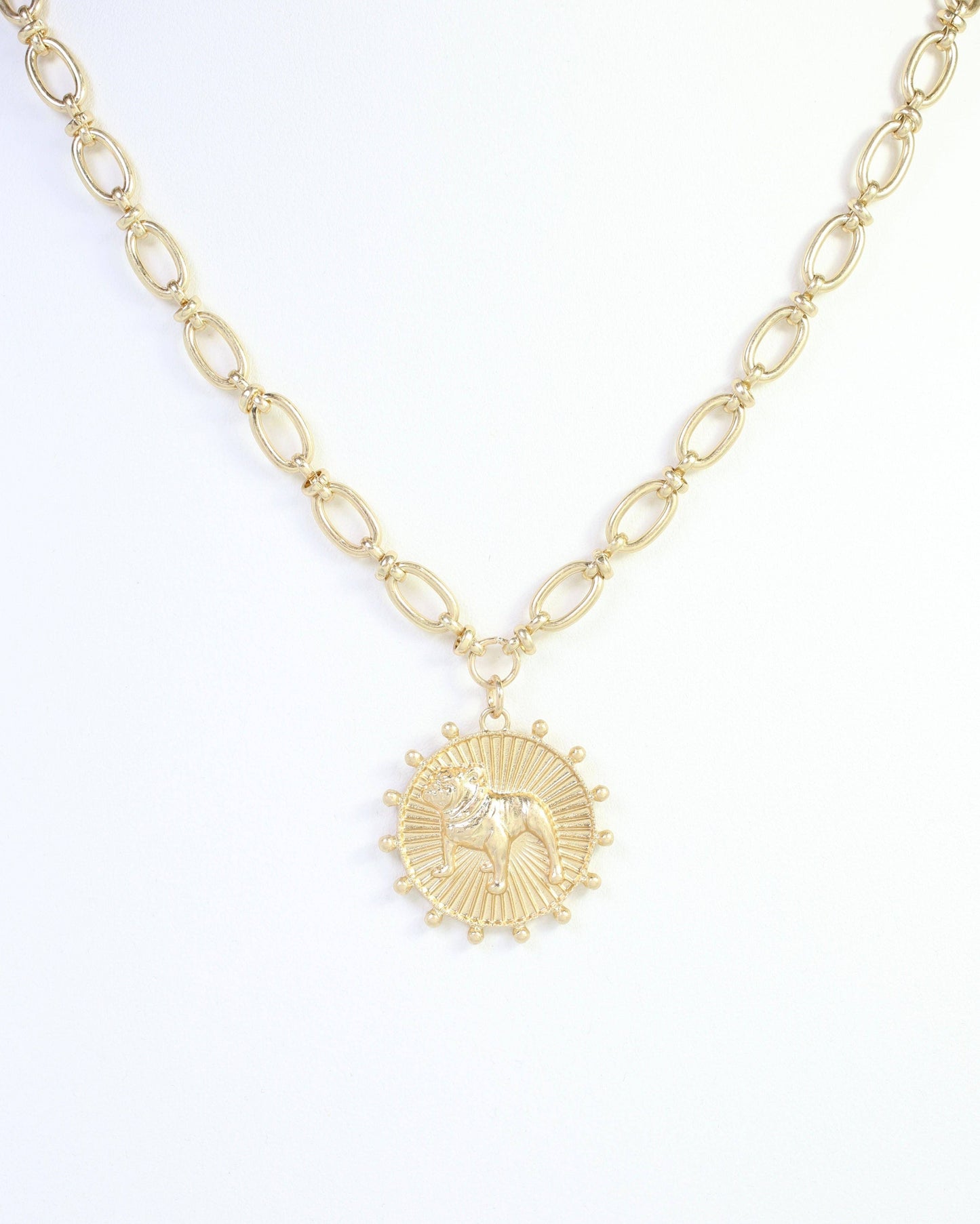 Carmen Coin Necklace Standing Dog Worn Gold