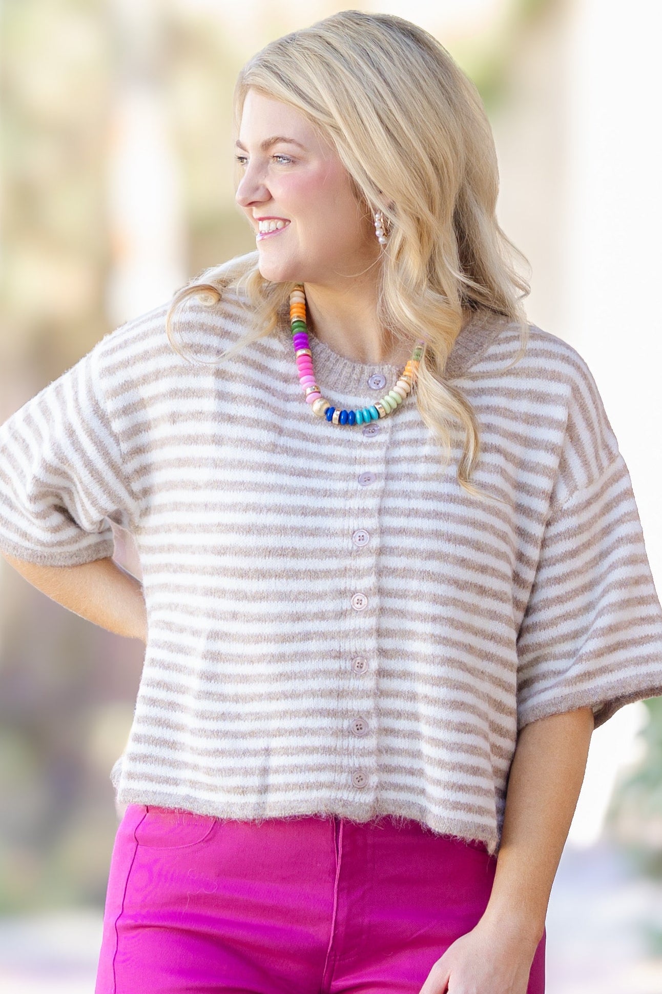 Fuzzy Brown and White Stripe Sweater