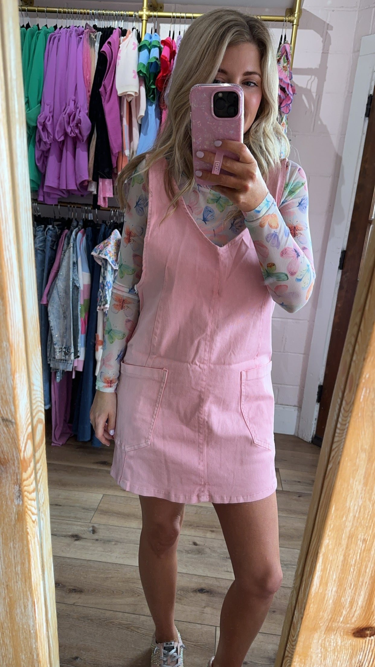 Denim Jumper- PInk and Teal