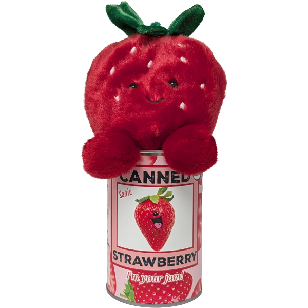 Canned Strawberry | Stuffed Animal Plush w/Funny Jokes |Gift: Pop Top Lid