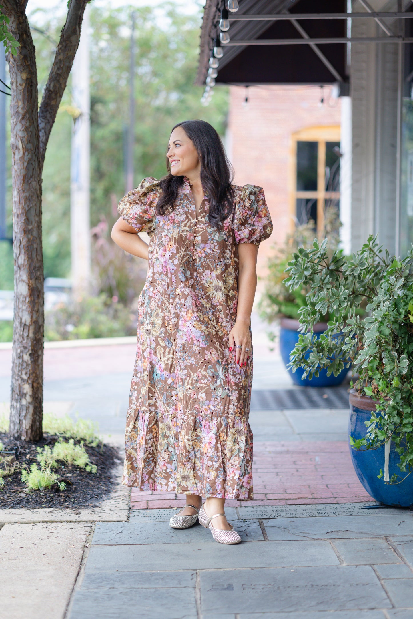 Curvy Eyelet Fall Floral Maxi