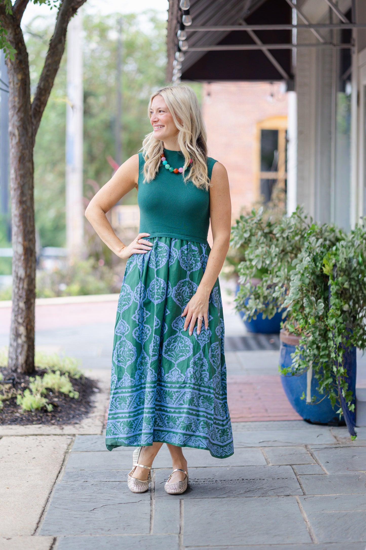Hunter Green Printed Midi