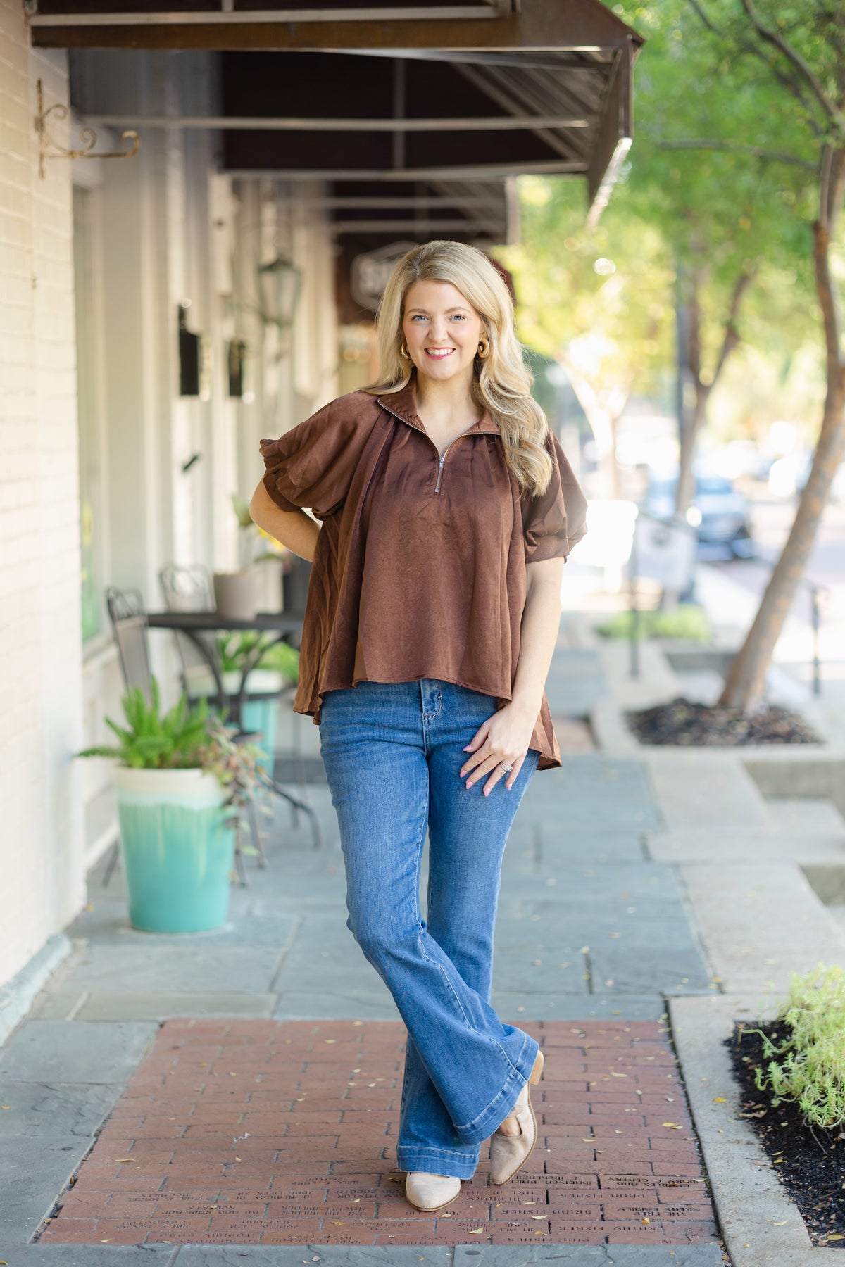 Brown Silk Flowy Blouse