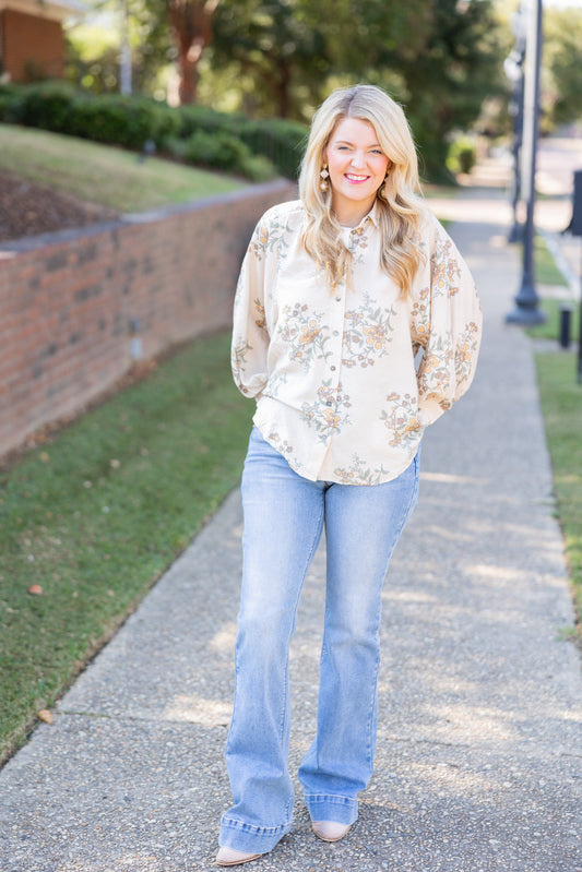 Taupe Floral Blouse