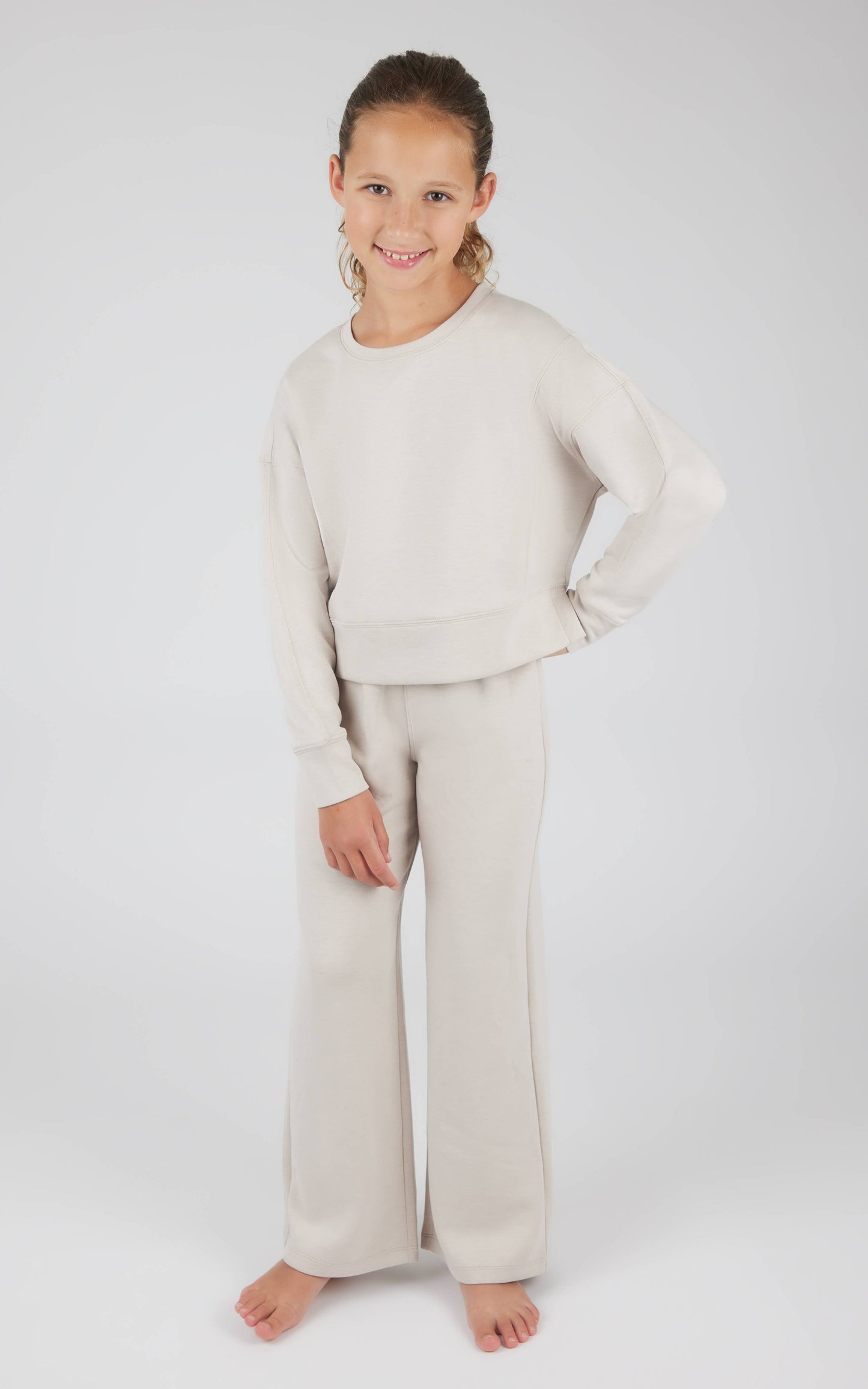 Girls Everyday Scuba Side Slit Pullover and Pant - Set: HTR.NACREOUS CLOUD