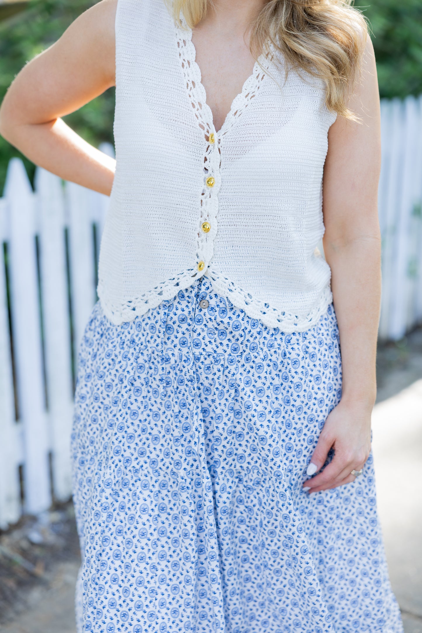 Button Flower Midi Skirt