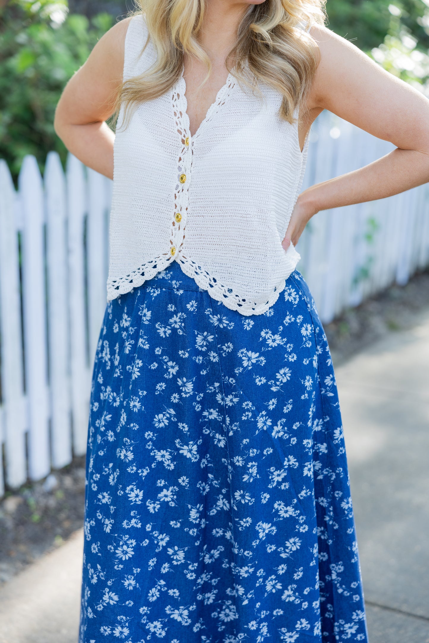 Denim floral skirt