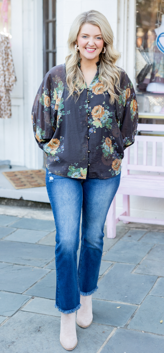 Black Floral Entro Blouse