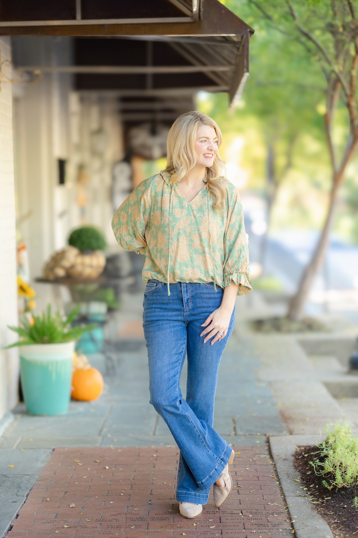 Yellow and Green Bubble Hem Blouse