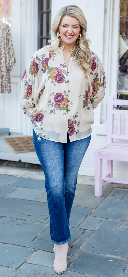Cream Floral Entro Top