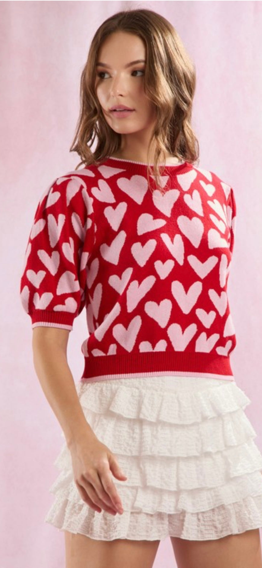 Red, Pink heart sweater
