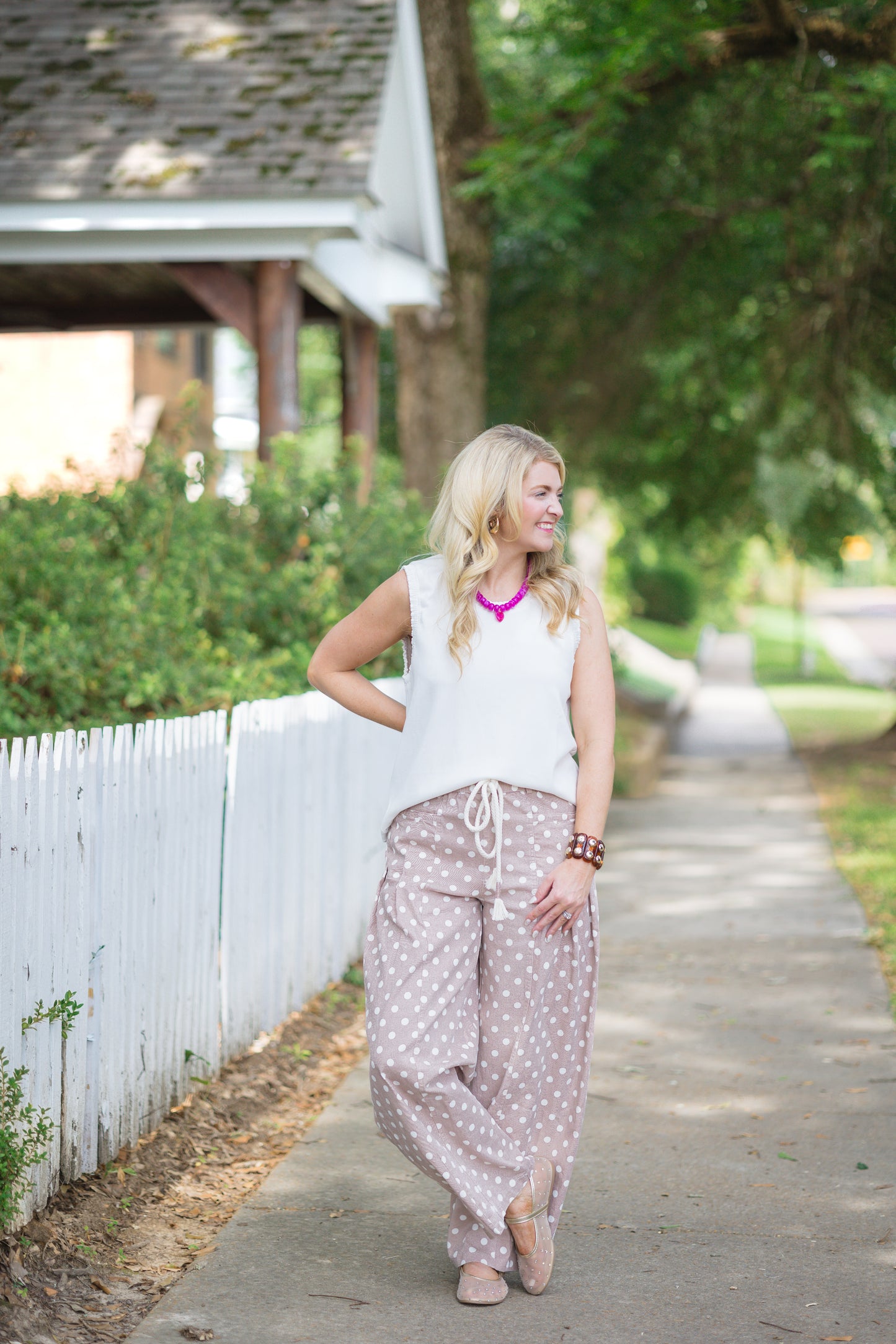 Tan Dot Barrel Pants