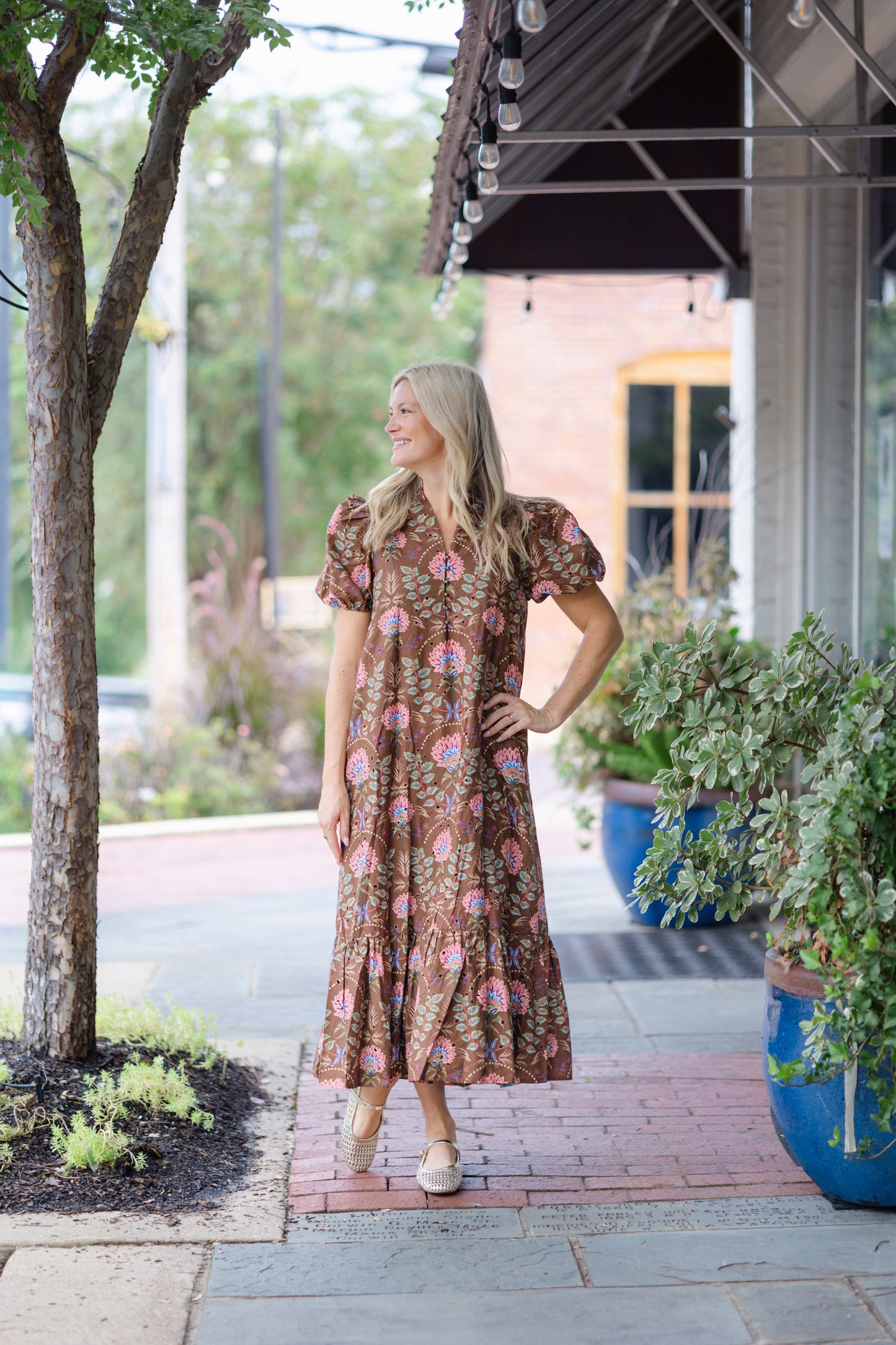 Brown Eyelet Fall Print Dress