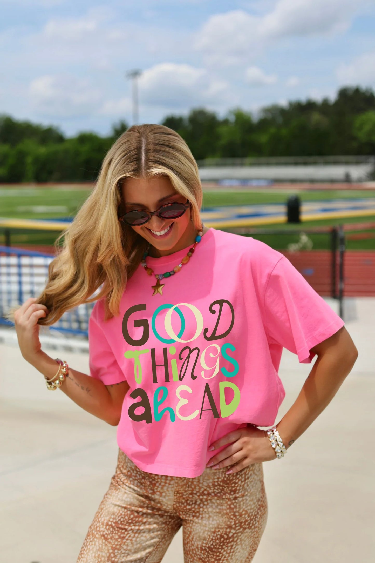 Good Things Ahead Crop Tee Poppy and Pine