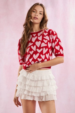 Red, Pink heart sweater