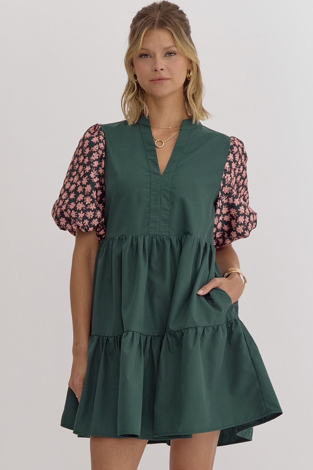 Hunter Green and Floral Dress