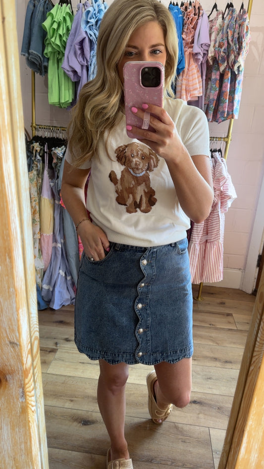 Denim Skirt Scallop Trim