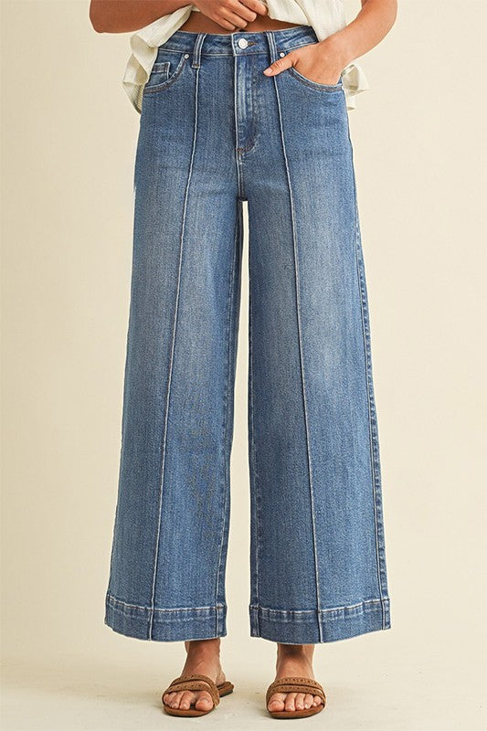 Anniewear Stretch High Pin Tuck Wide Leg Jean