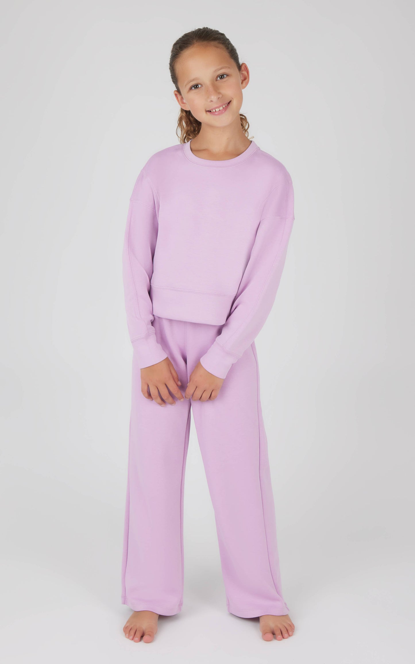 Girls Everyday Scuba Side Slit Pullover and Pant - Set: HTR.NACREOUS CLOUD