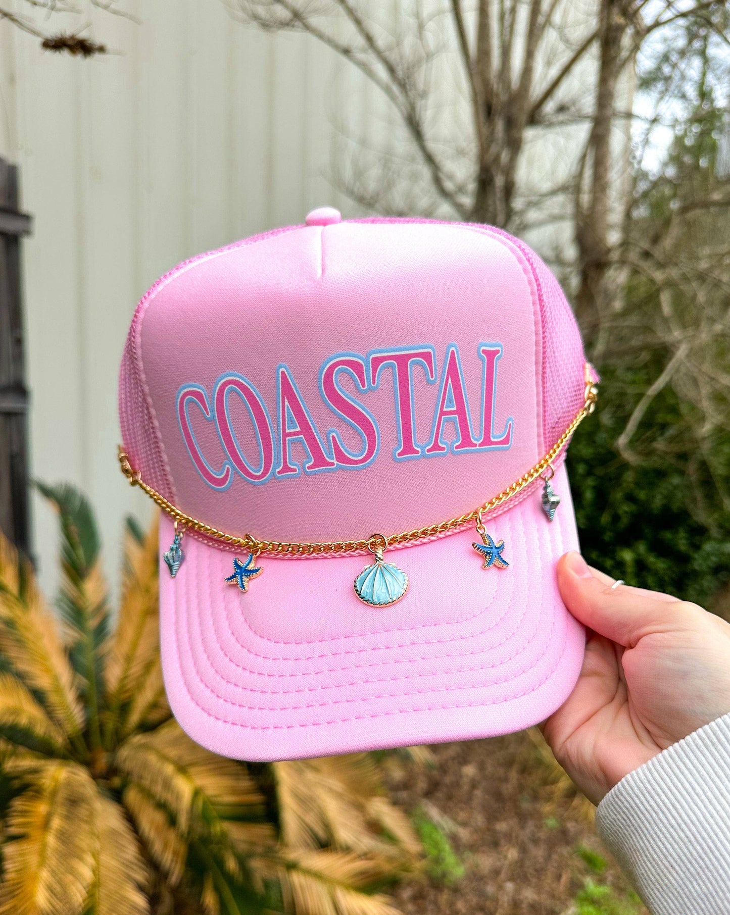 Coastal Pink Trucker Hat: WITH CHARM CHAIN