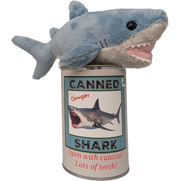 Canned Shark | Stuffed Animal Plush w/Jokes | Unique Gift: Pop Top Lid