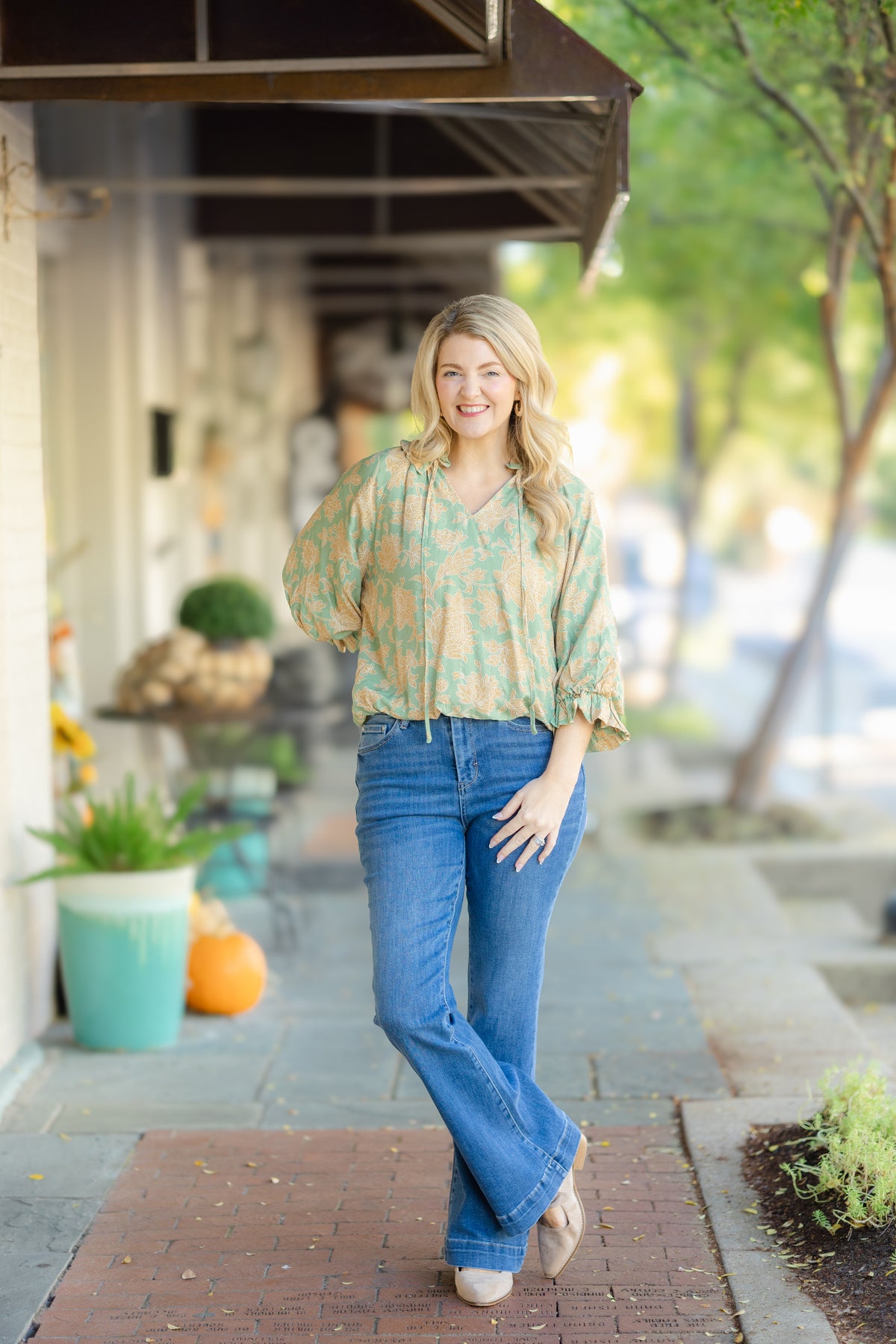 Yellow and Green Bubble Hem Blouse