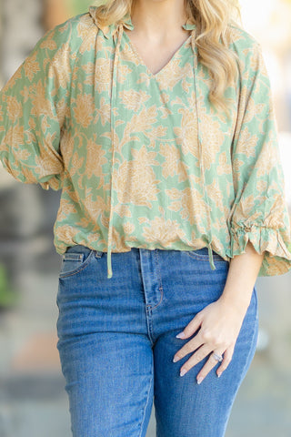 Yellow and Green Bubble Hem Blouse