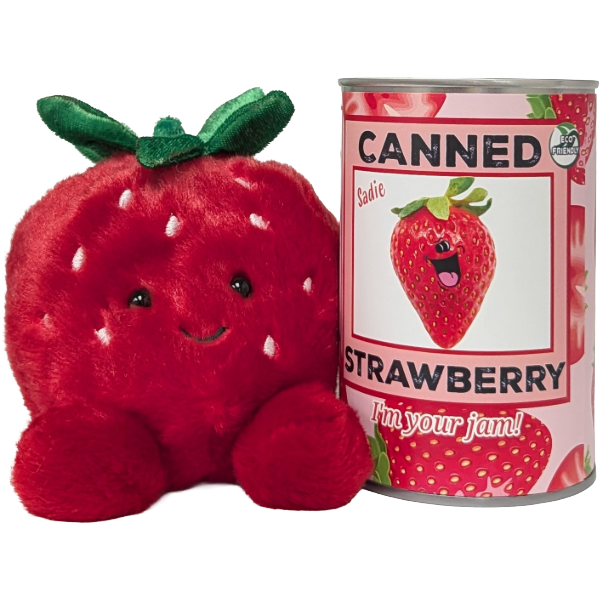 Canned Strawberry | Stuffed Animal Plush w/Funny Jokes |Gift: Pop Top Lid