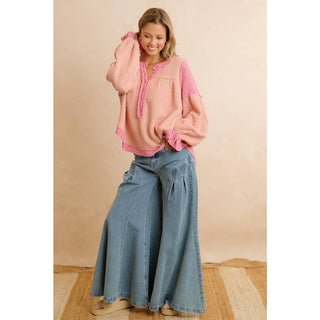 Waffle Knit Top Pink