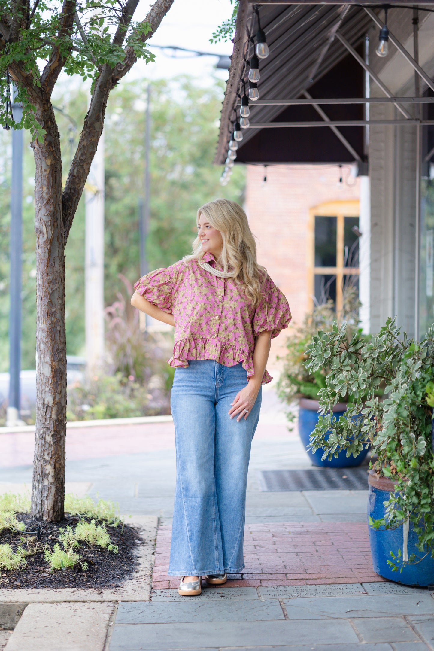 Dusty Pink Top with Gold Button Detail