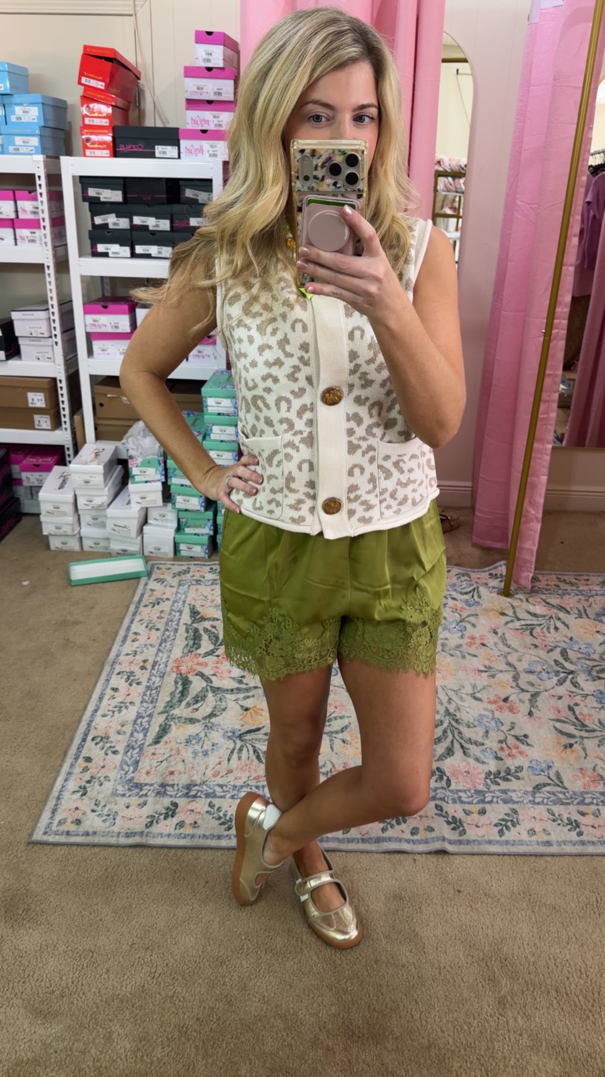 Green Silk Elastic Shorts