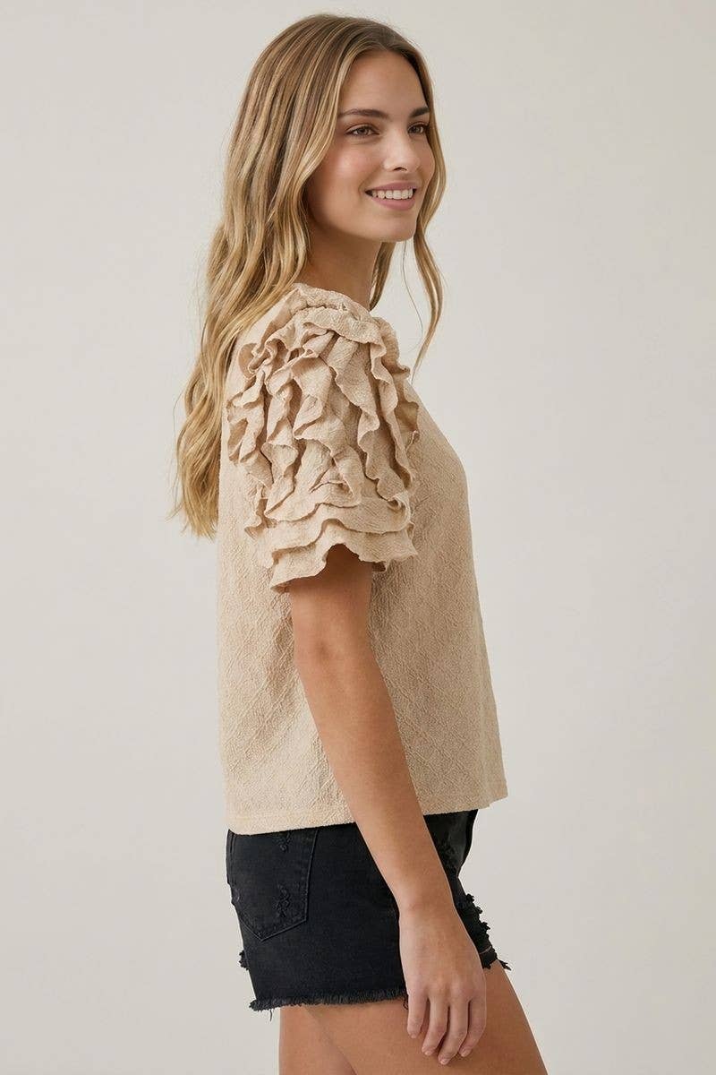 Cream Ruffle Sleeve Top