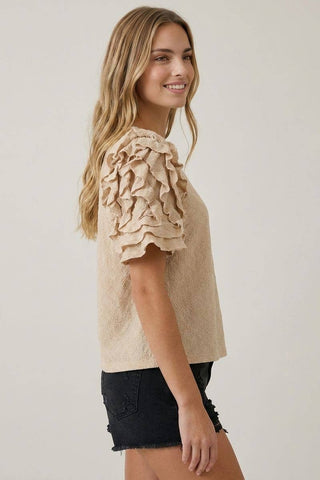 Cream Ruffle Sleeve Top