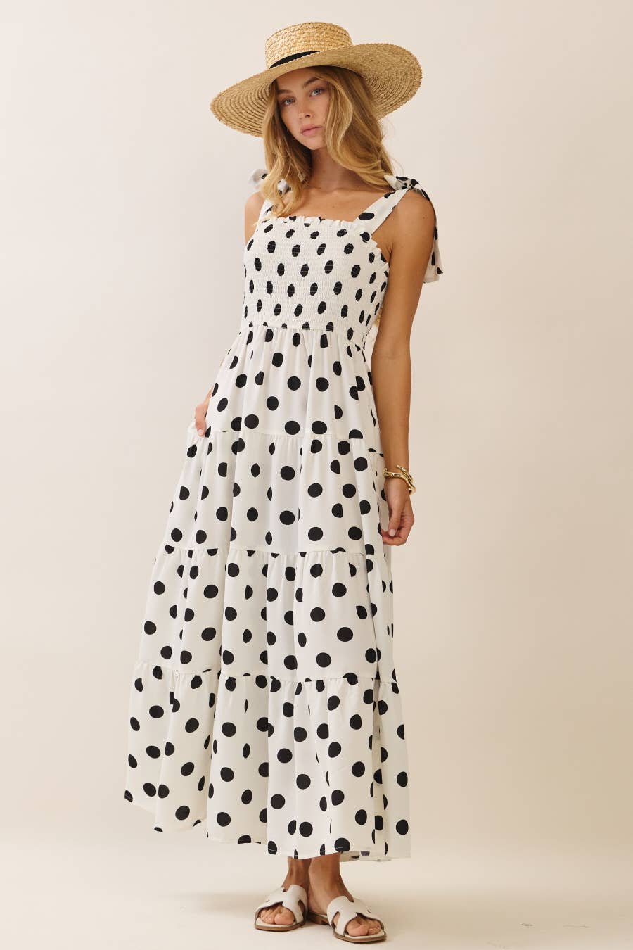 Tiered Midi Dress with Smocked Top