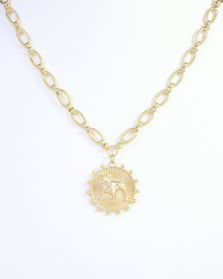 Carmen Coin Necklace Standing Dog Worn Gold