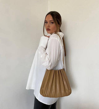 Carrie Taupe Pleated Vegan Lthr Shoulder Bag