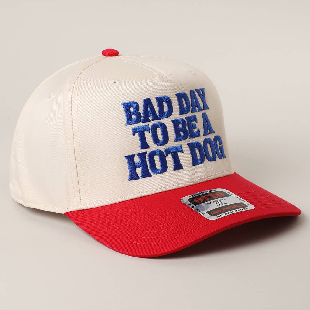 BAD DAY TO BE A HOT DOG Embroidered Trucker Hat : RED/NATL / One Size