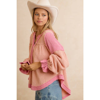 Waffle Knit Top Pink