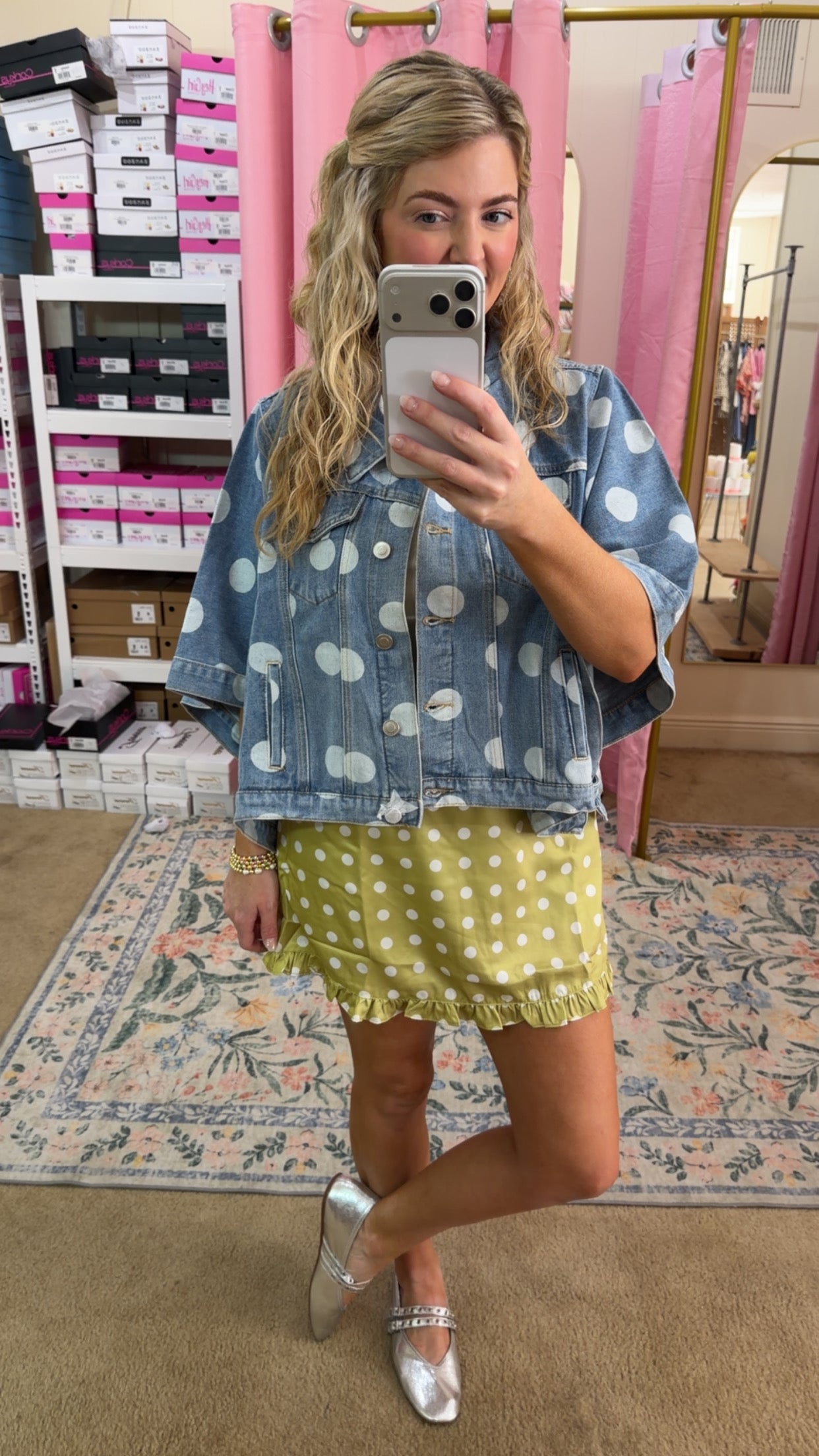 Chartreuse Silk Dotted Skort