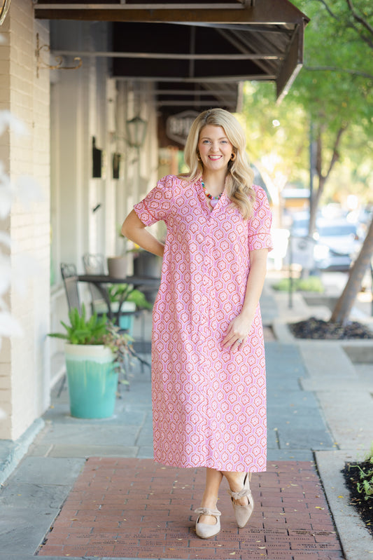 Pink Printed Maxi Dress