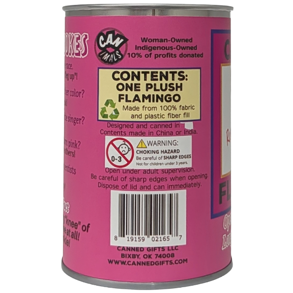 Rosy the Canned Flamingo w/Jokes - Eco-Friendly Recycled: Pop Top Lid