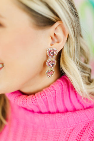 Rosaline Triple Beaded Hearts: Hot Pink