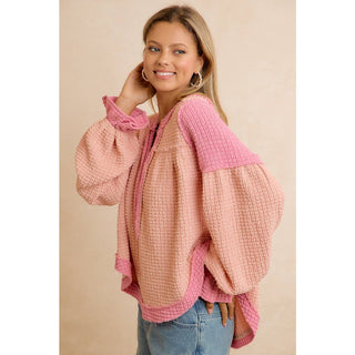 Waffle Knit Top Pink