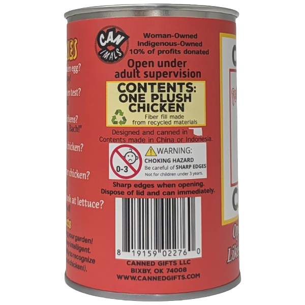 Canned Chicken | Farm Animal Plush w/Jokes | Unique Gift: Pop Top Lid