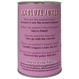 Canned Axolotl | Stuffed Animal Plush w/Jokes | Unique Gift: Pop Top + Plastic Lid & Shrink Band
