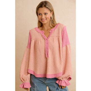Waffle Knit Top Pink