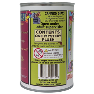 Canned Mystery | Unknown Random Plush w/Jokes | Fun Surprise: Pop Top + Plastic Lid & Shrink Band