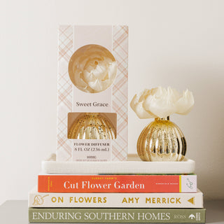 Sweet Grace Plaid Flower Diffuser | Metallic Vessel