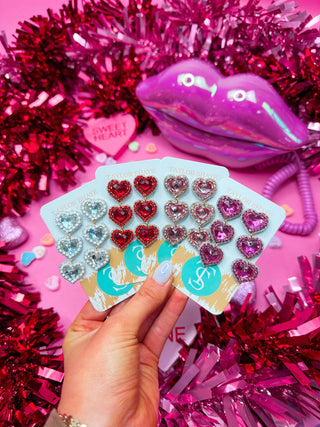 Rosaline Triple Beaded Hearts: Hot Pink