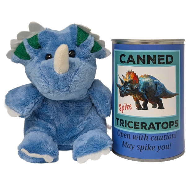 Spike the Canned Triceratops Dinosaur Plush w/Funny Jokes: Pop Top Lid